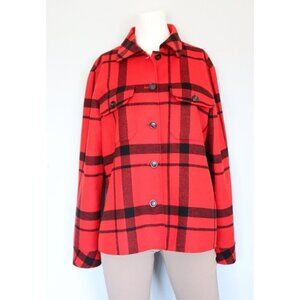 Weekend Max Mara Women's Medium Red Jacket Plaid Front Pocket Button Down Fleece